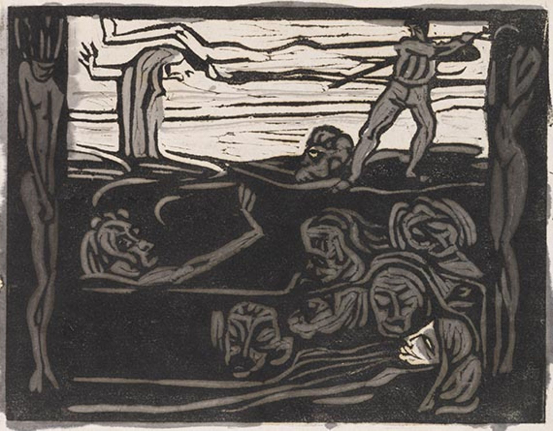 Hermann Max Pechstein 1881 Zwickau - 1955 Berlin Am Ende. 1906. Holzschnitt, grau getönt, auf Karton