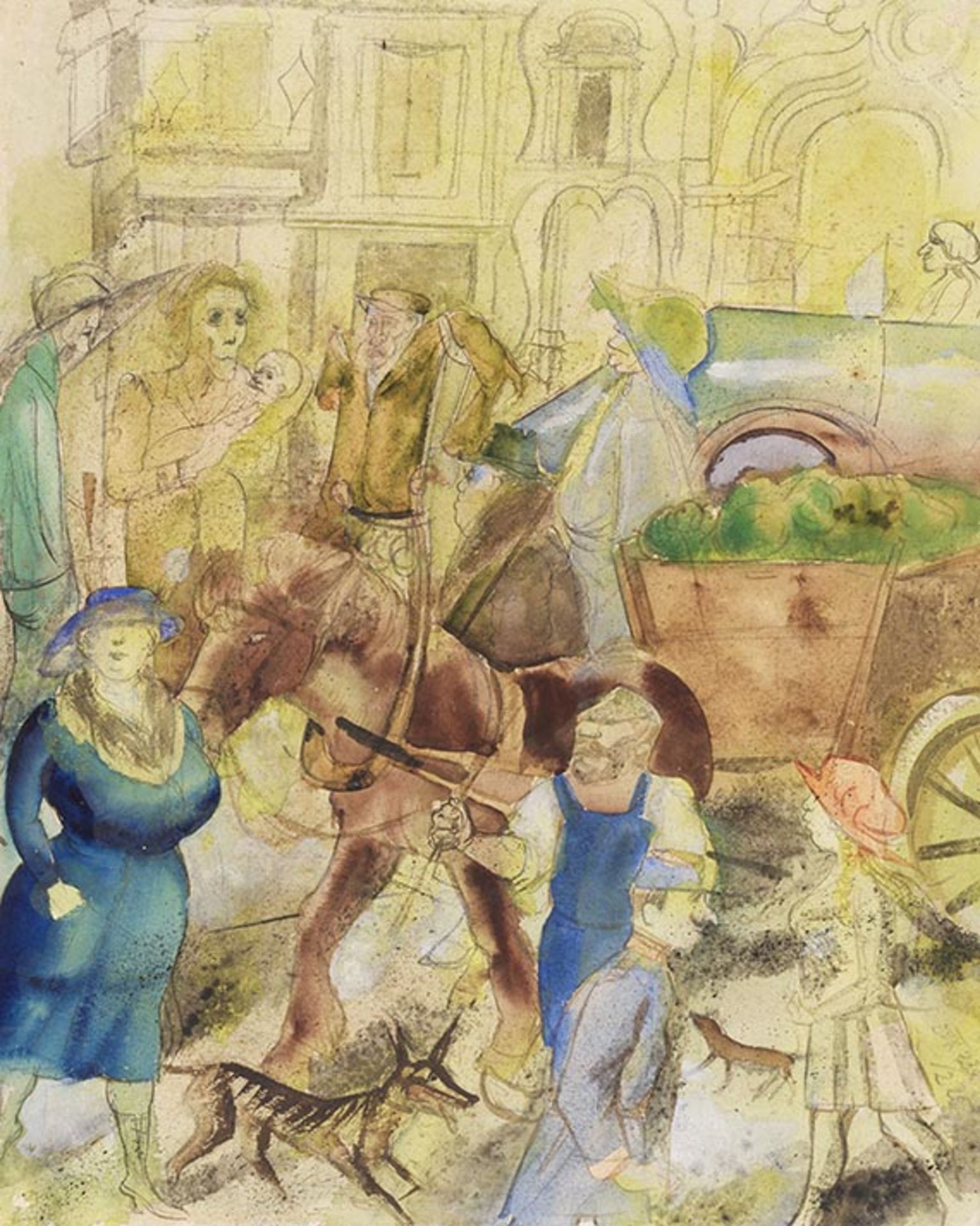 Otto Dix 1891 Gera - 1969 Singen Düsseldorf (Straßenszene Düsseldorf). 1923. Aquarell und Gouache