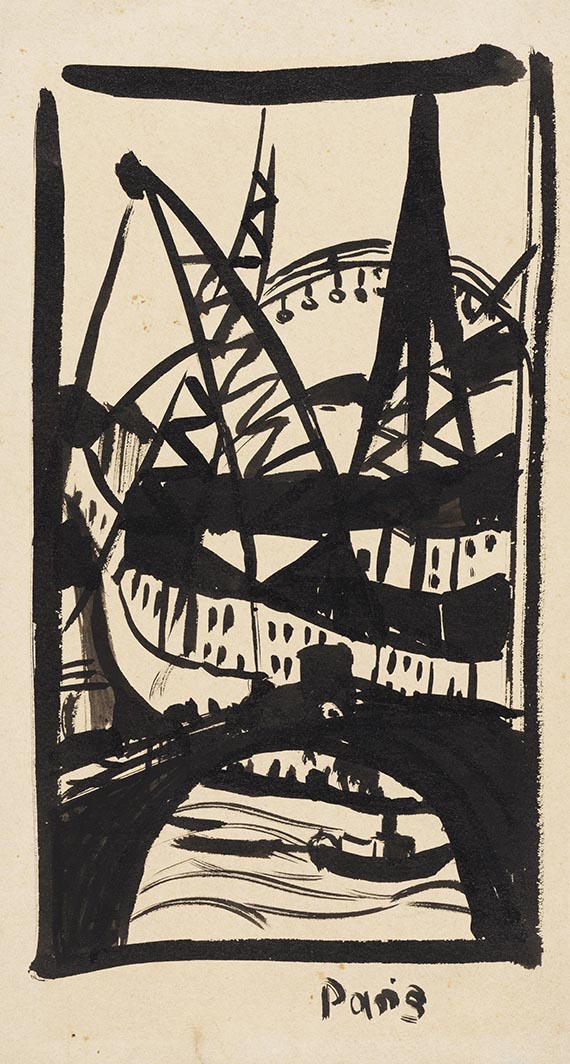 Hermann Stenner 1891 Bielefeld - 1914 Ilow (Polen) Paris, Eiffelturm mit Seinebrücke. 1912.
