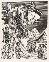 Ernst Ludwig Kirchner 1880 Aschaffenburg - 1938 Davos Skisprung. 1927. Holzschnitt. Gercken 1558