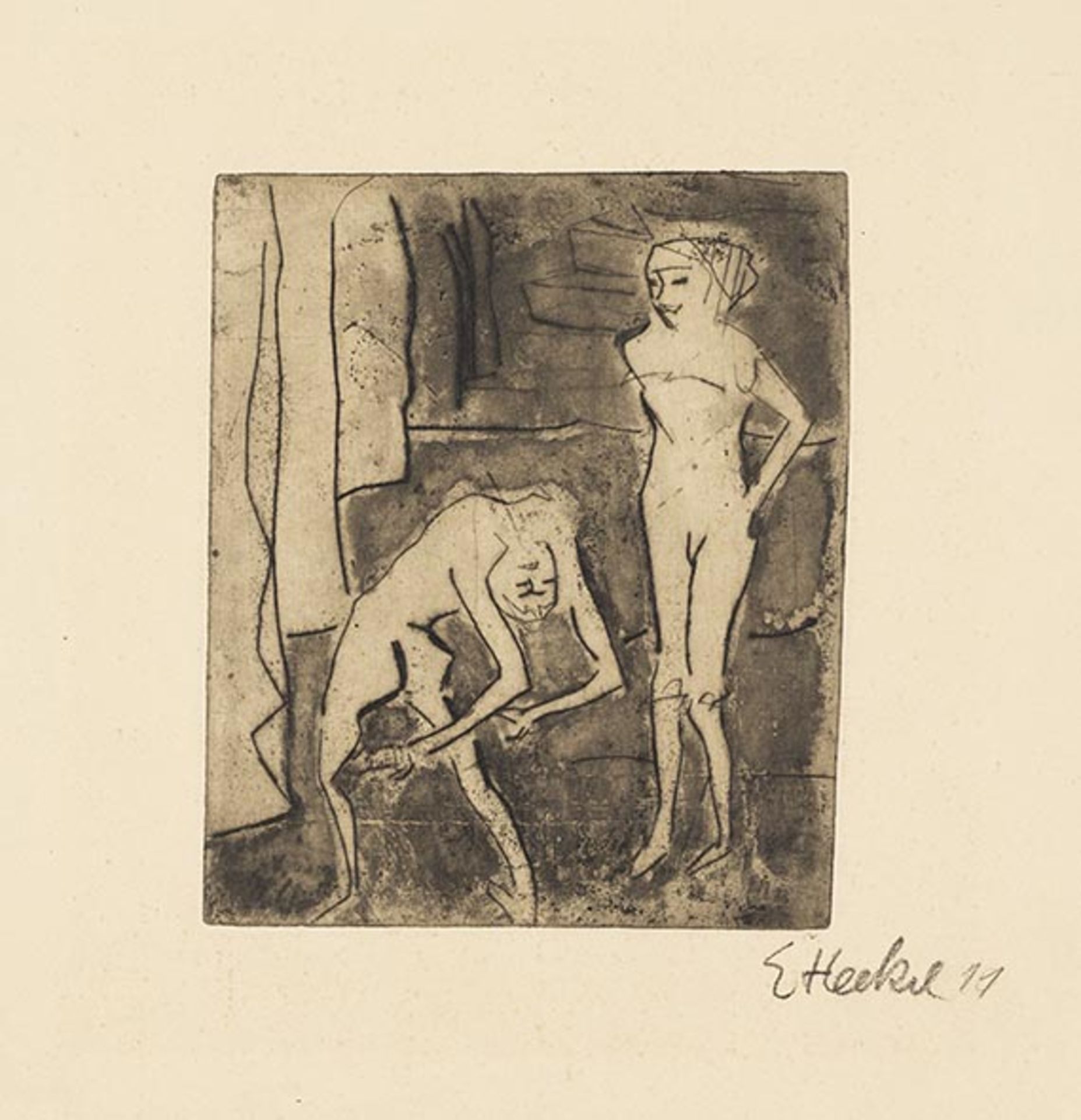 Erich Heckel 1883 Döbeln/Sachsen - 1970 Radolfzell/Bodensee Akrobatinnen. 1911. Radierung.