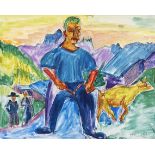 Ernst Ludwig Kirchner 1880 Aschaffenburg - 1938 Davos Kuh und Treiber. 1919. Aquarell und schwarze