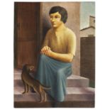 Georg Schrimpf 1889 München - 1938 Berlin Mädchen mit Hund. 1924. Öl auf Leinwand. Rechts unten