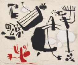 Willi Baumeister 1889 Stuttgart - 1955 Stuttgart Schwarze Bewegung. 1950. Öl mit Kunstharz und