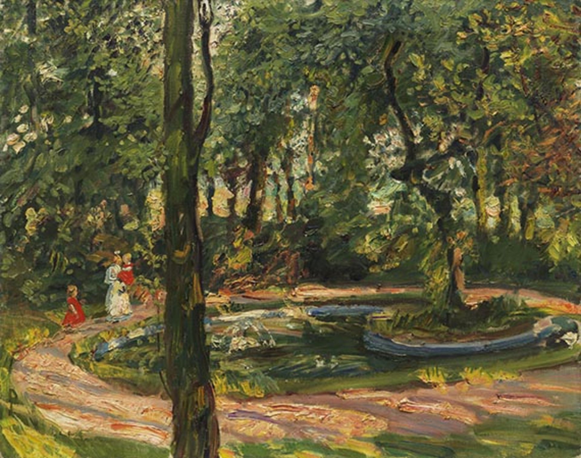 Max Slevogt 1868 Landshut - 1932 Neukastel Kinder am Weiher (Garten in Godramstein). 1909. Öl auf