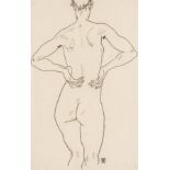 Egon Schiele 1890 Tulln - 1918 Wien Weiblicher Rückenakt, die Hände auf der Hüfte. 1917 . Schwarze