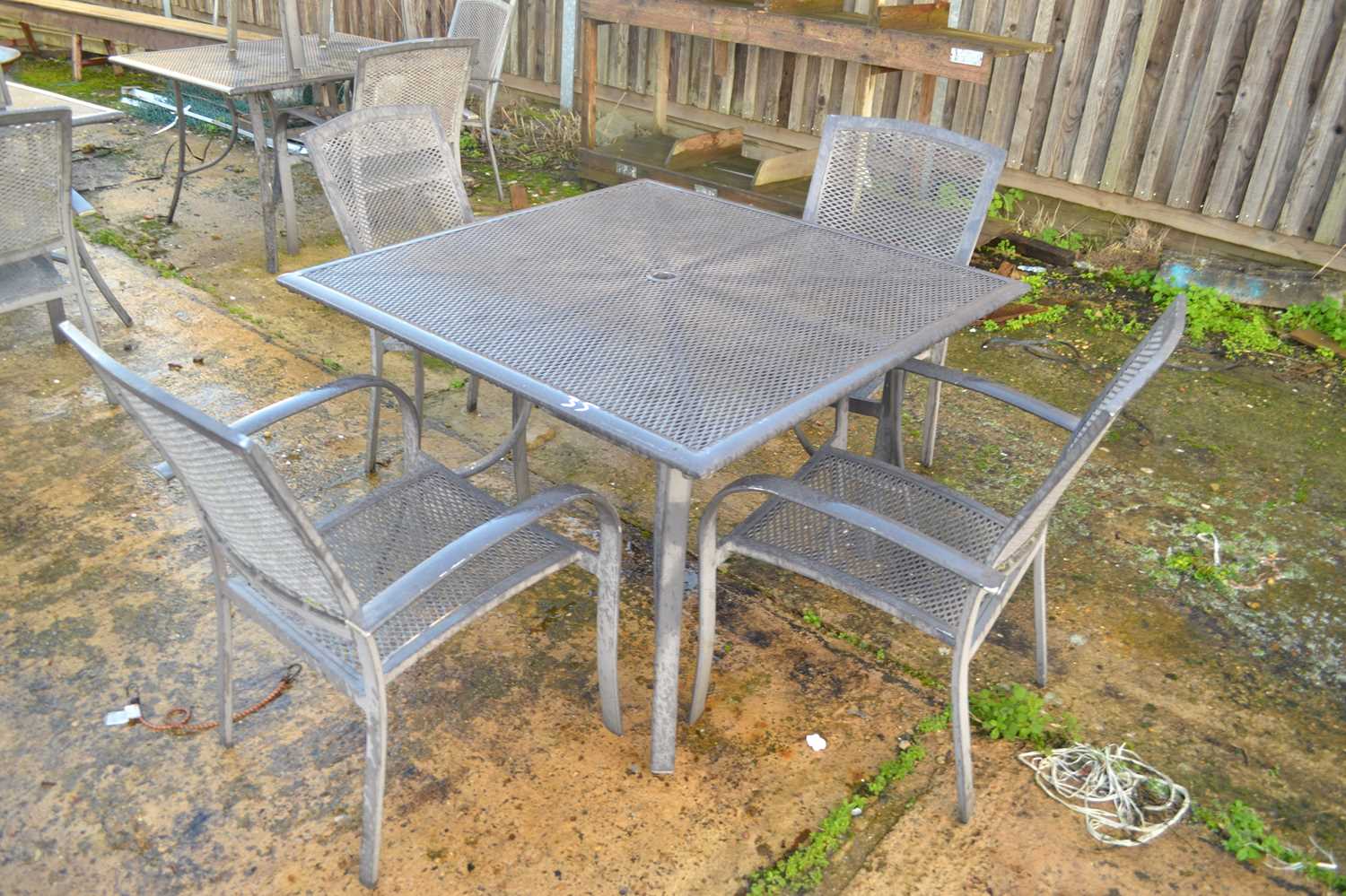 Four seater aluminium garden dining set to include table and four chairs, table height 72cm, table