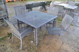 Four seater aluminium garden dining set to include table and four chairs, table height 72cm, table