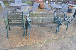 Cast iron garden set together with two chairs including a set of cast table ends