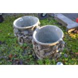 Pair of decorative composite garden plant pots, height 30cm, width 35cm