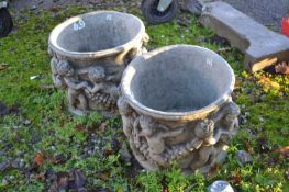 Pair of decorative composite garden plant pots, height 30cm, width 35cm
