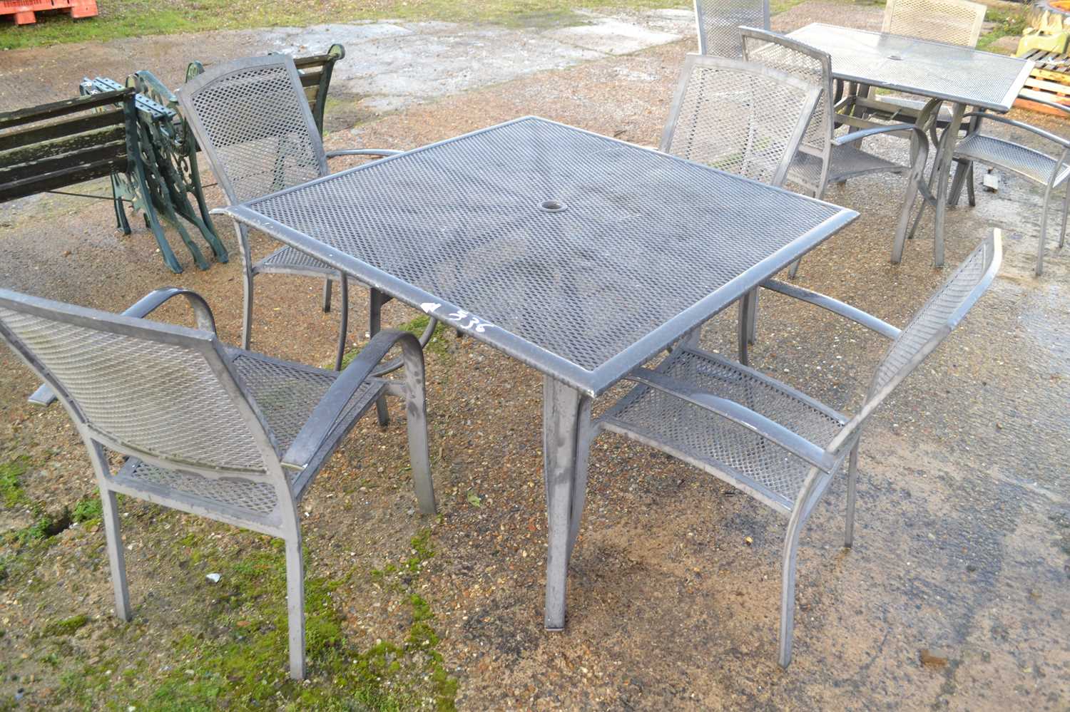 Four seater aluminium garden dining set to include table and four chairs, table height 72cm, table