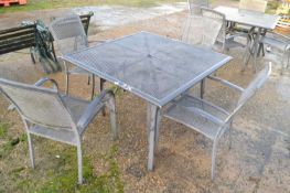 Four seater aluminium garden dining set to include table and four chairs, table height 72cm, table