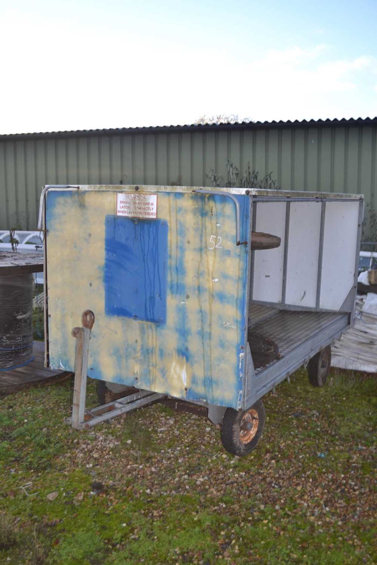 Galvanised ex-airport luggage trolley, overall length approx 3 metres, height approx 168cm