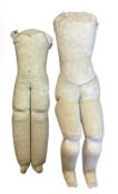 A pair of vintage leatherbound doll torsos. Length approximately 35cm.