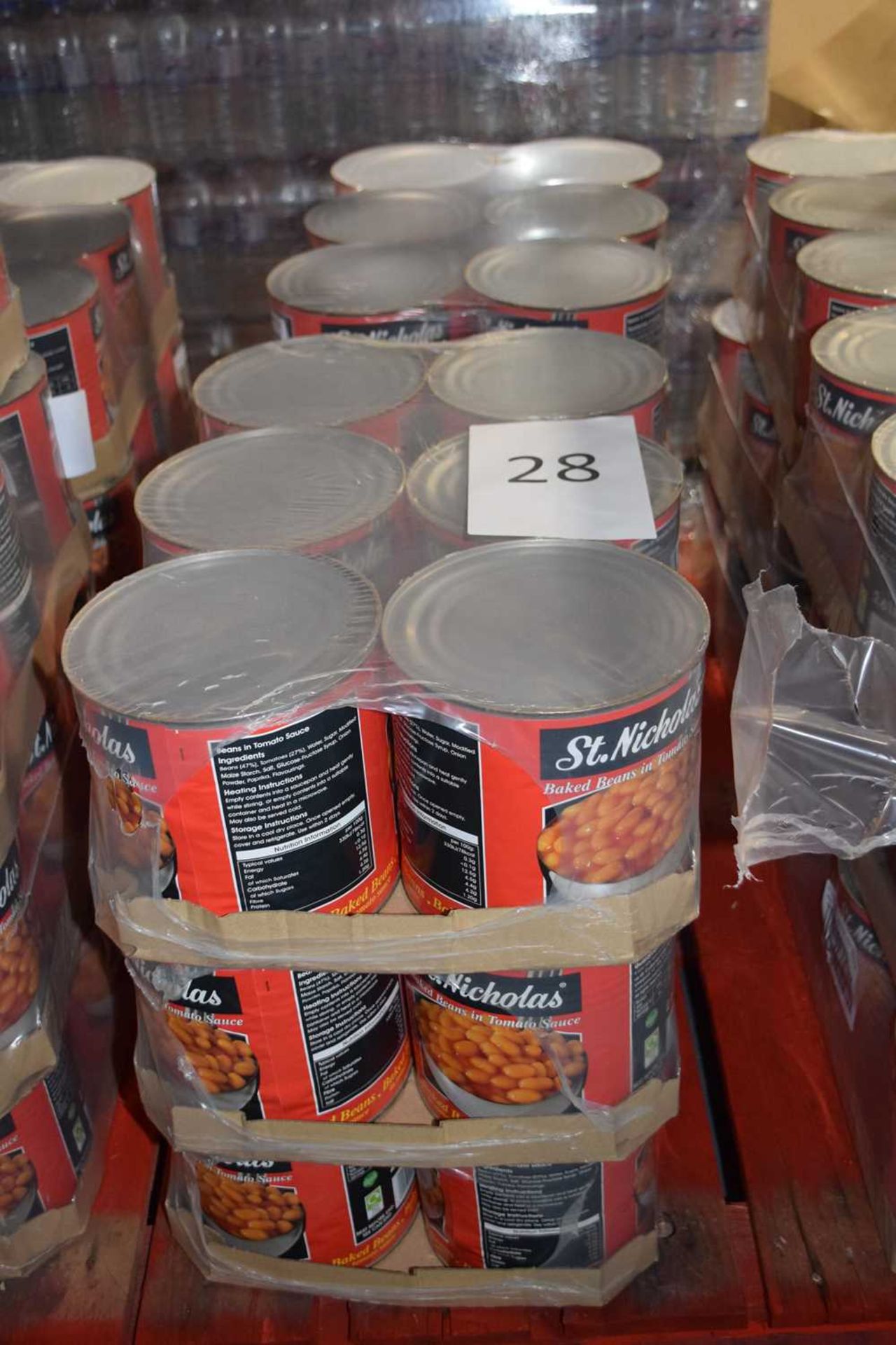 Six packs of St Nicholas Baked Beans in Tomato Sauce, 6x2.6kg tins per pack. Best Before Date: Jan