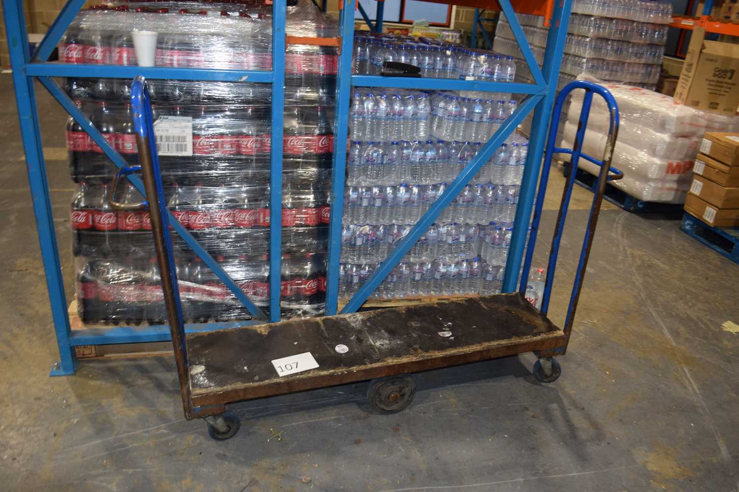 Heavy duty porters trolley, overal width approx 170cm x 38cm, height 130cm