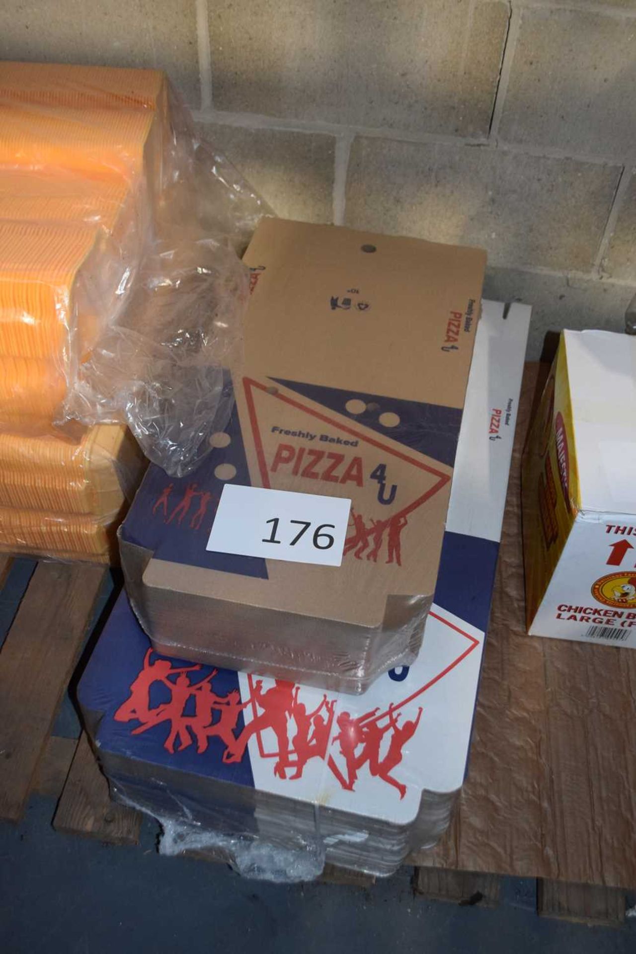 Two packs of mixed size pizza boxes, approx 50 per pack
