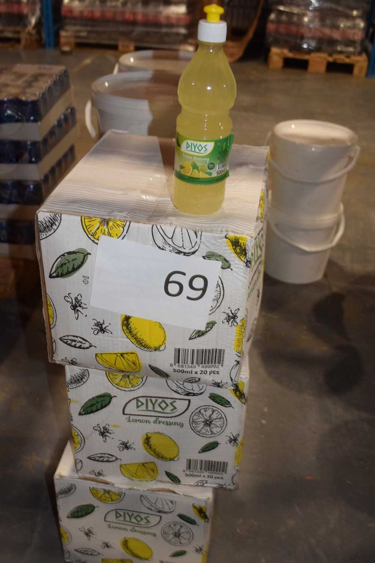 Three boxes of Diyos Lemon Dressing, each box containing 20 pieces of 500ml bottles