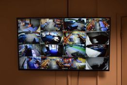 A complete CCTV system with a JVC 50 inch TV, a Klear digital video recorder and sixteen CCTV
