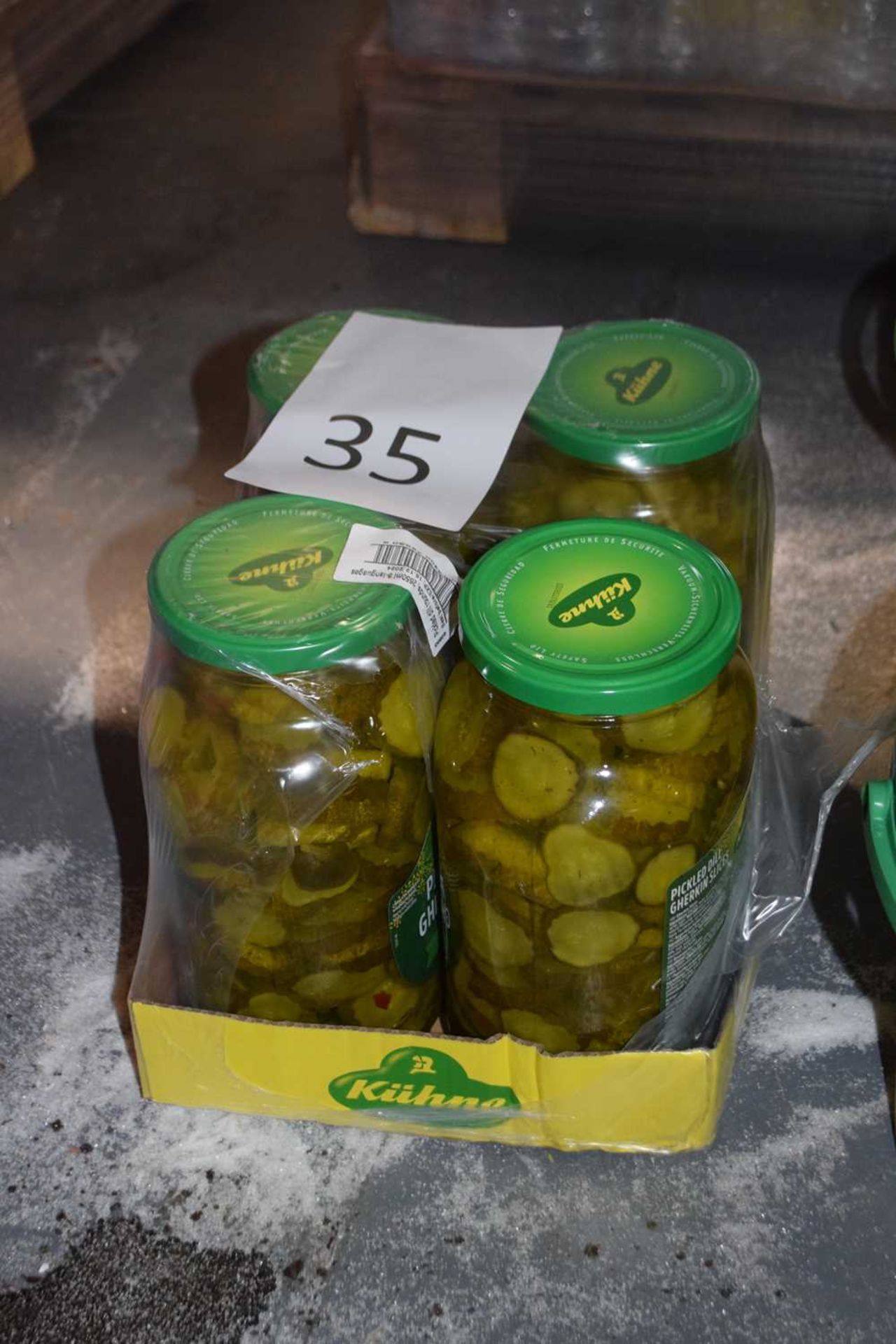 Four jars of pickled dill gherkin slices, 2450 grams per jar