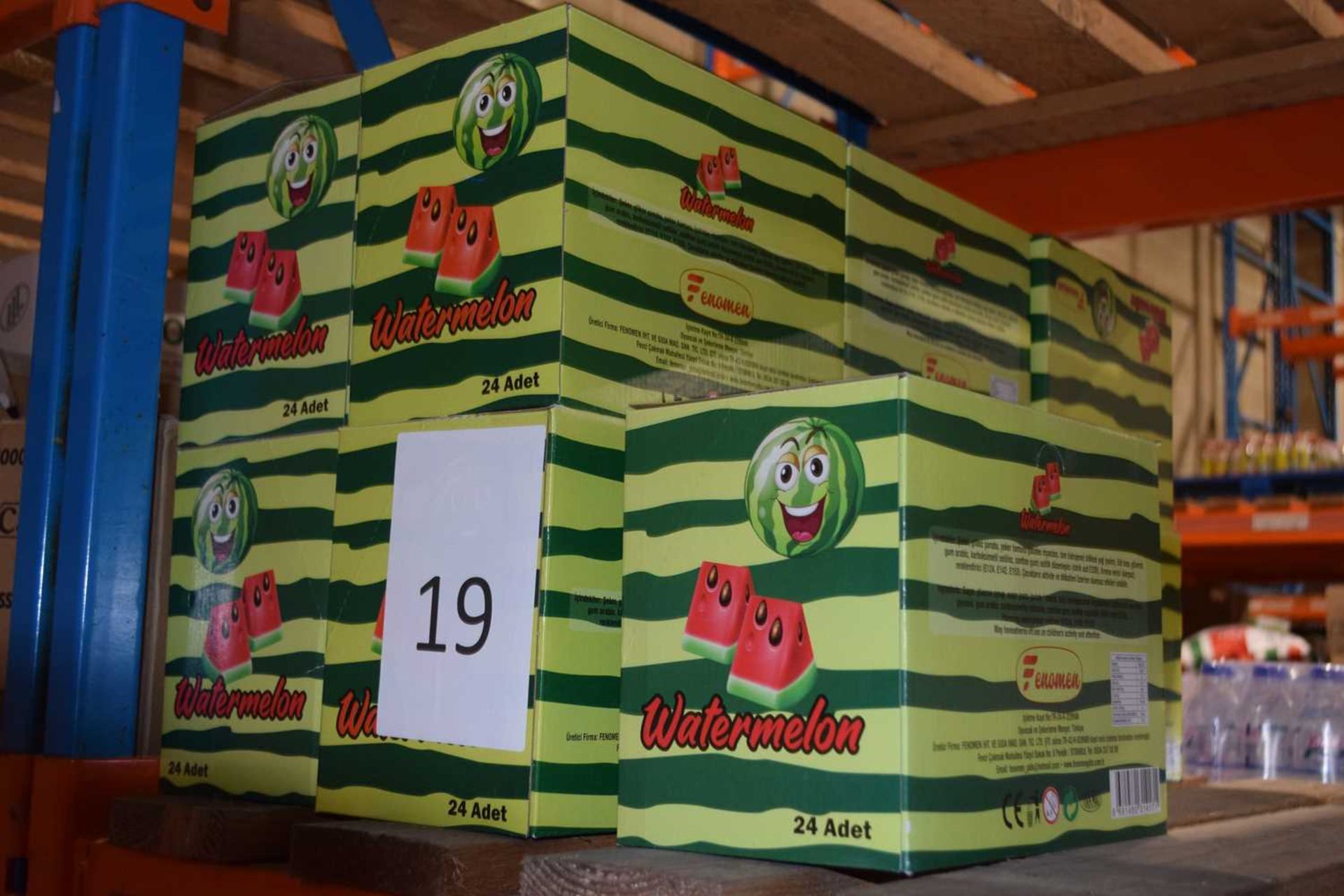 Thirteen boxes of Watermelon Candy Pops, approx 24 per box - unknown best before