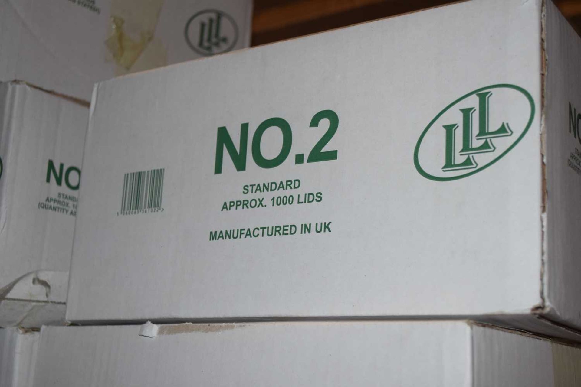 Five boxes of LLL No 2 standard lids, approx 1000 lids per box - Image 2 of 2