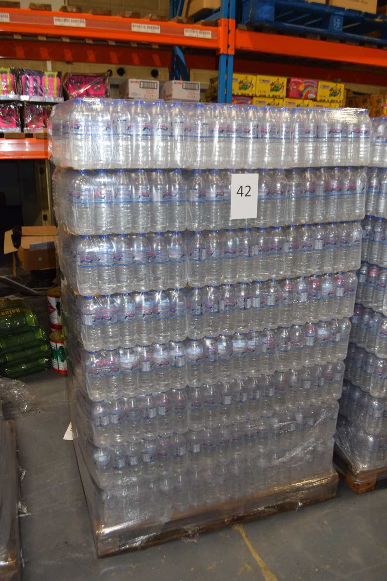 Pallet of bottled water, approx 2300 x 500 mm bottles with an expiry date of 26.10.23