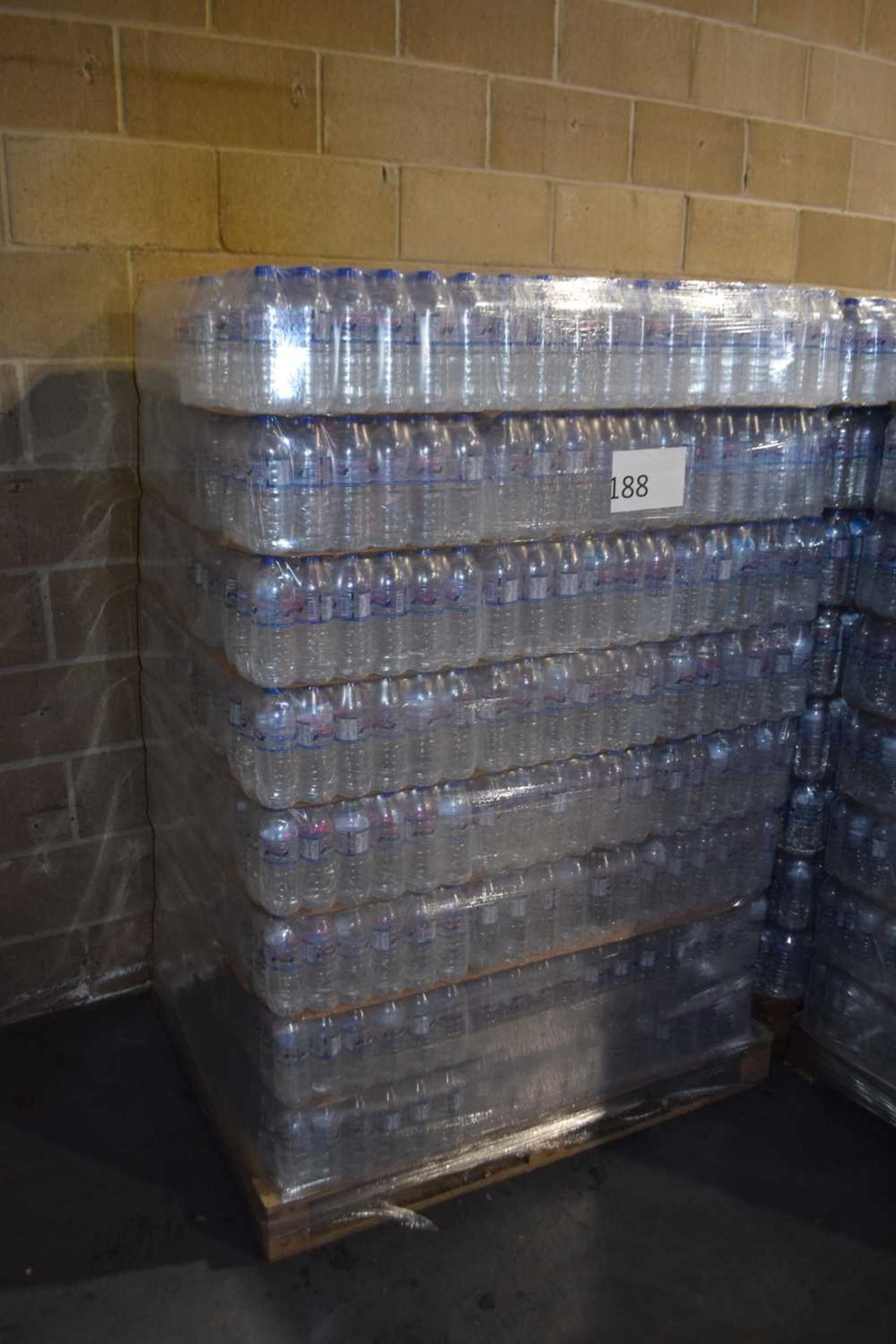 One pallet of bottled water containing approx 2300 500ml bottles with an expiry date of 26.10.23