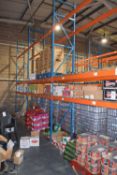 A three bay speedfit pallet rack, overall upright length 5 metres, crossbeam overall length approx