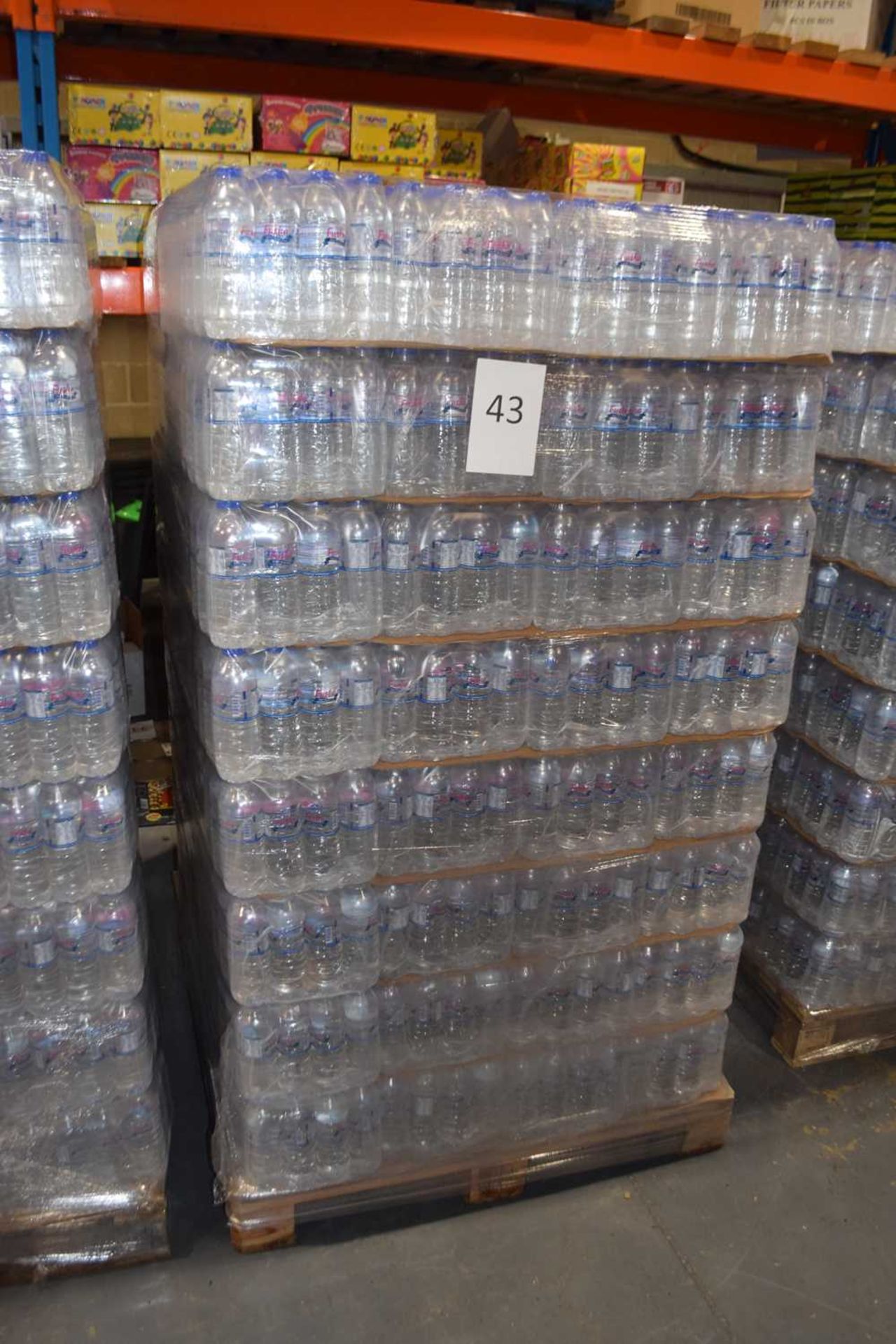 Pallet of bottled water, approx 2300 x 500 mm bottles with an expiry date of 26.10.23
