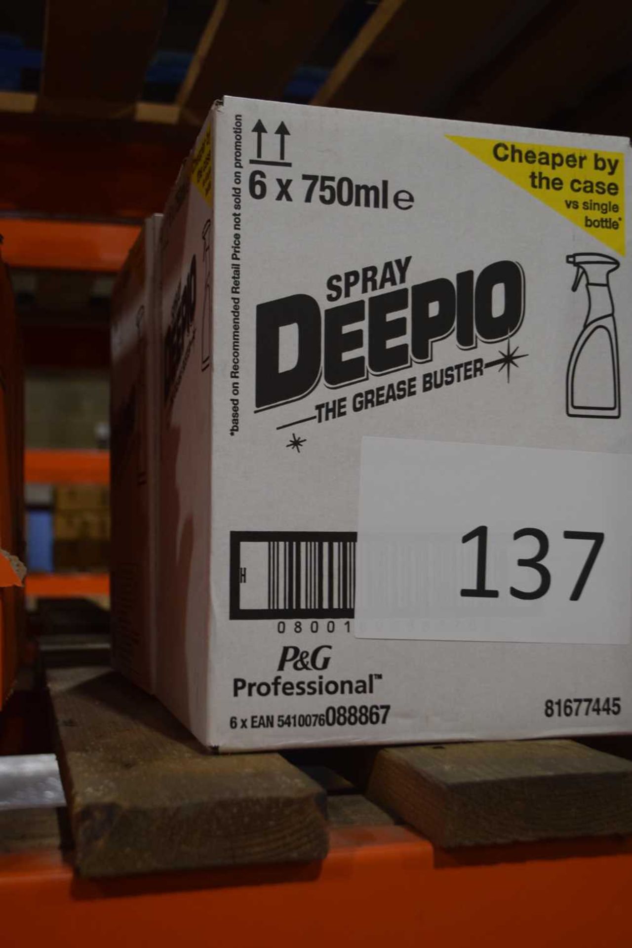 Two boxes of spray Deepio The Grease Buster, each box containing six 750ml spray bottles