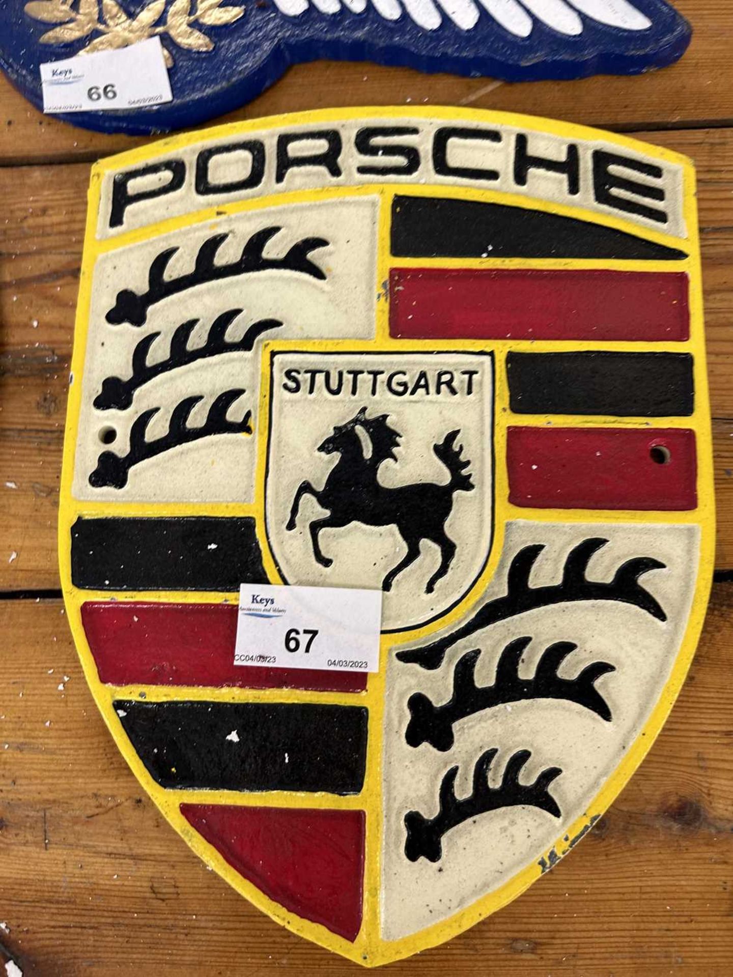 Cast Porsche advertising sign height approx 24cm