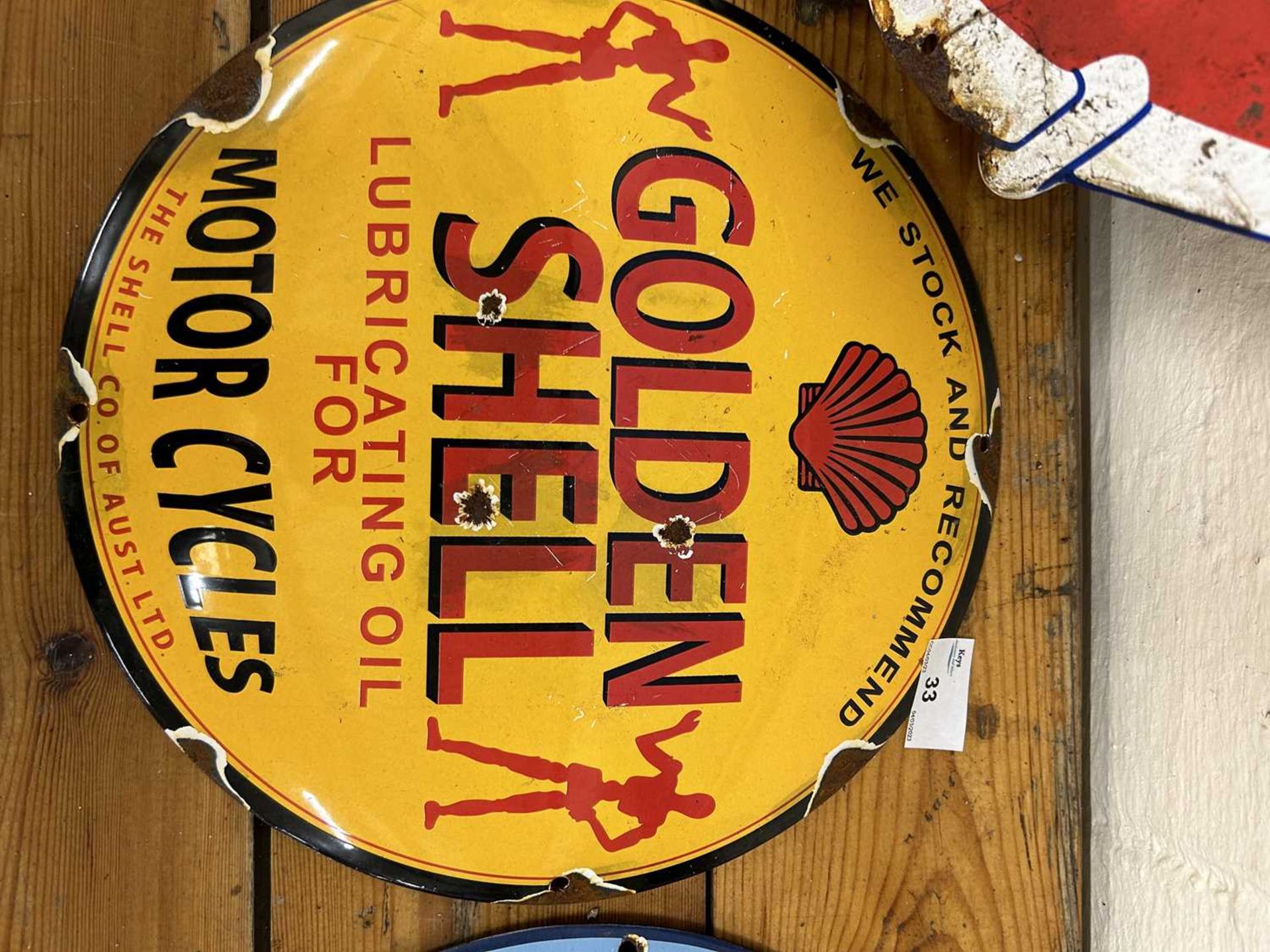 Golden Shell enamel sign, width approx 30cm