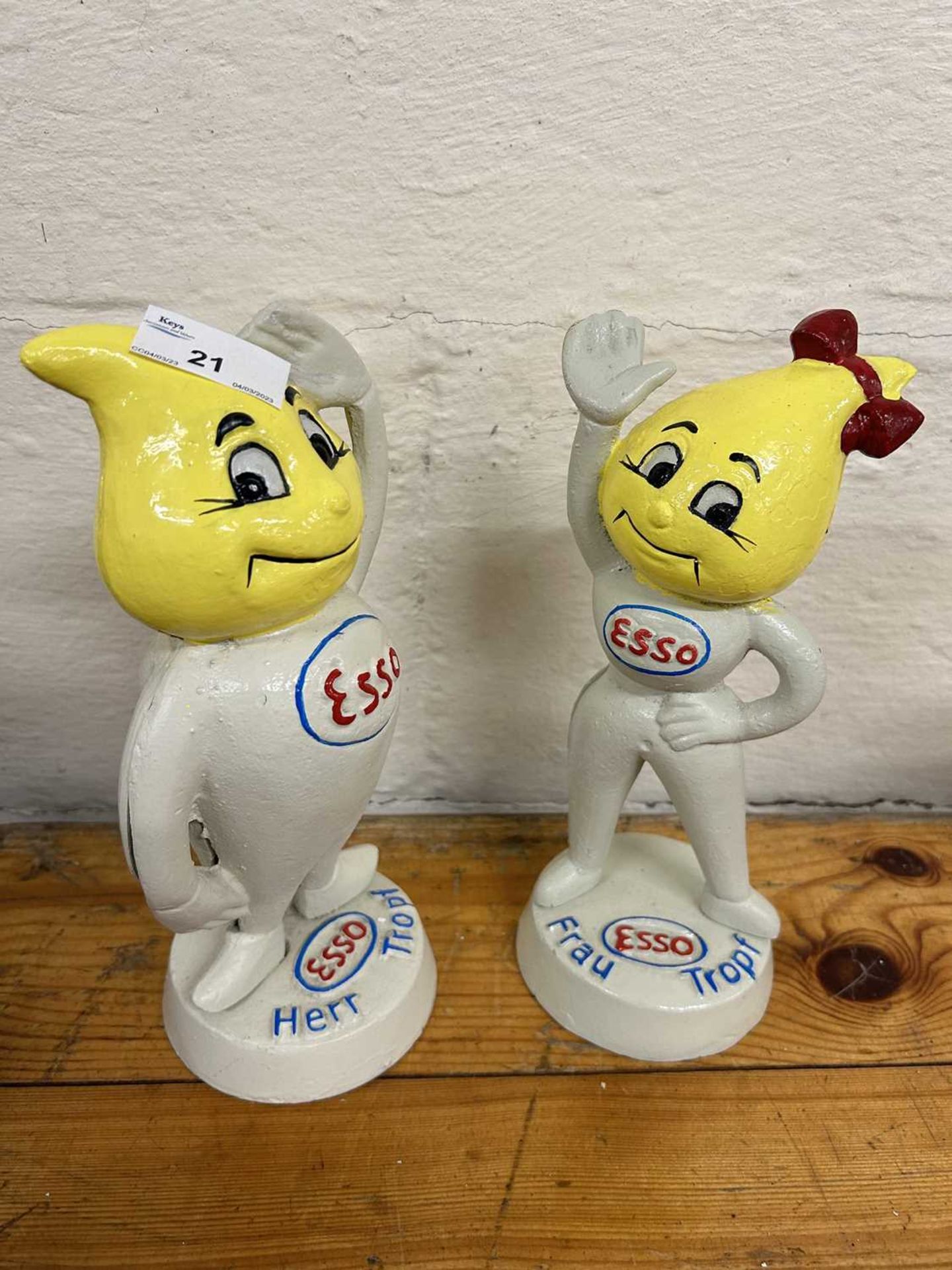 Two cast Esso Mr & Mrs Drip money boxes, height 23cm