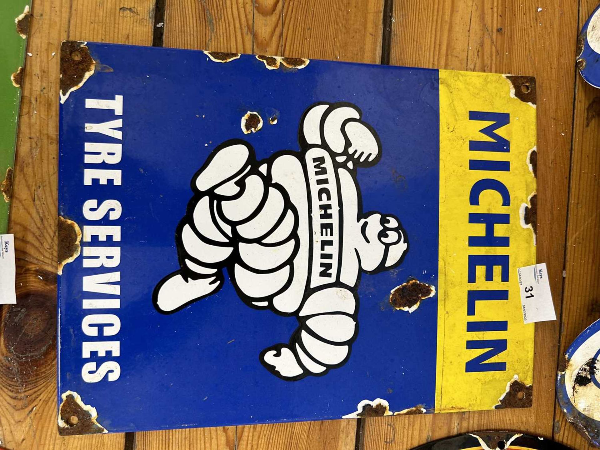 Michelin Tyre Services enamel sign, 30 x 22 cm