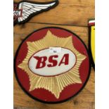 Cast BSA advertising sign, width approx 24cm