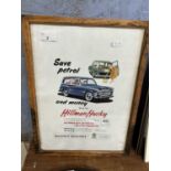 Hillman Husky advertising print 'save petrol and money with the Hillman Husky' 37x25.5cm