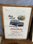 Hillman Husky advertising print 'save petrol and money with the Hillman Husky' 37x25.5cm