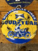 A Goodyear Motorcycles enamel sign, width approx 30cm