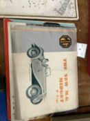 Mixed lot of adverrtising brochures and posters for MG Midget, Austin 40, Morris minor 1000,
