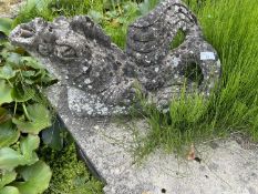 A composite garden water feature formed as fish, height approx 30cm, overal length approx 55cm