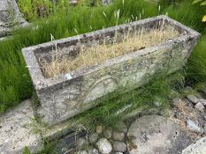 A large composite planting trough, width approx 120cm, depth 40cm, height approx 35cm