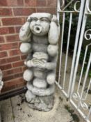 Composite garden statue, Hear no Evil, See no Evil, Speak no Evil, height approx 100cm (a/f)