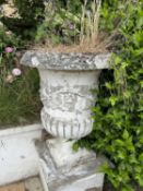 A pair of matching composite garden urns, height approx 95cm, width approx 70cm