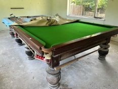 A full size snooker table together with cues, balls etc, width approx 200cm, length approx 380cm (