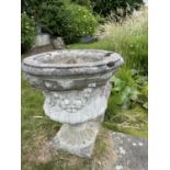A pair of composite garden urns, height approx 65cm