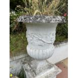 Composite garden urn, height approx 95cm, width approx 70cm