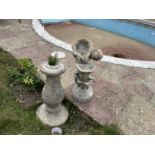 A small composite garden water feature together with an unmatching plinth, feature height approx