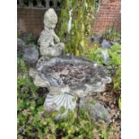 A pair of composite garden bird baths (a/f), overall height approx 80cm together with one other